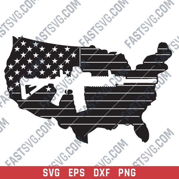 American flag vector with a Gun Design file - SVG DXF EPS PNG