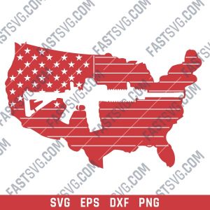 American flag vector with a Gun Design file - SVG DXF EPS PNG