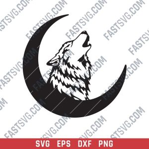 Wolf Crescent Moon Art Vector Design file - SVG DXF EPS AI CDR
