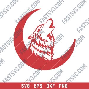 Wolf Crescent Moon Art Vector Design file - SVG DXF EPS AI CDR