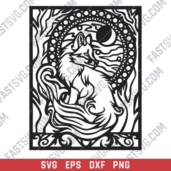 Fox and trees with farewell moon within the nature art Vector Design files - SVG DXF EPS AI CDR