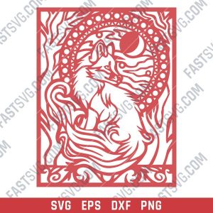 Fox and trees with farewell moon within the nature art Vector Design files - SVG DXF EPS AI CDR