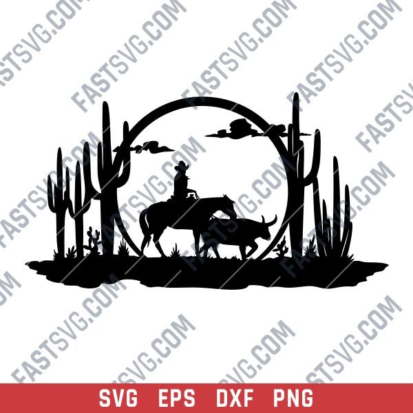 Cowboy Wall Art Vector Design file - DXF SVG EPS AI CDR