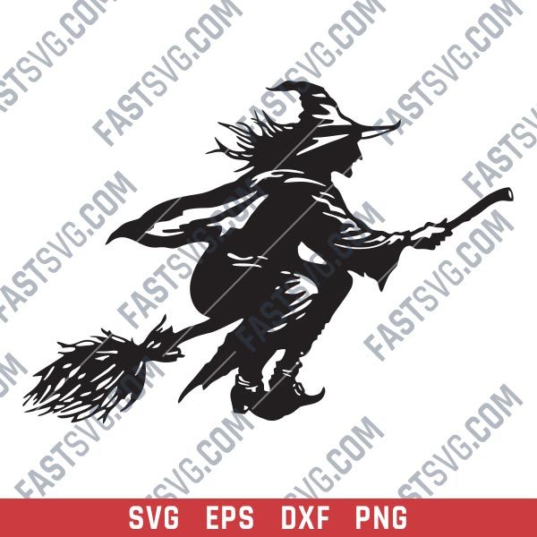 Halloween Witch Flying Vector Design file - DXF SVG EPS AI CDR