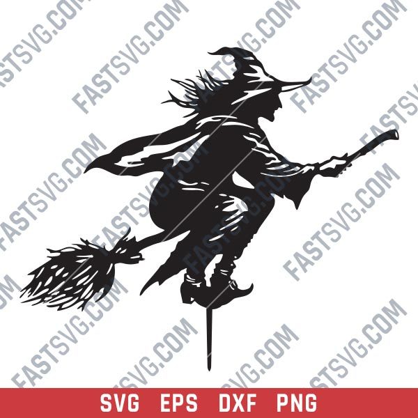 Halloween Witch Flying Vector Design file - DXF SVG EPS AI CDR