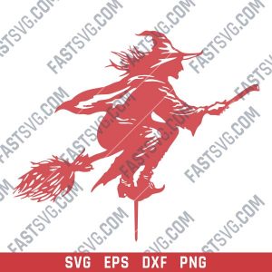 Halloween Witch Flying Vector Design file - DXF SVG EPS AI CDR