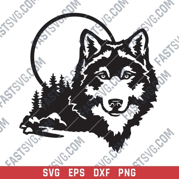 Moonlight Wolf Wall Art Vector Design file - SVG DXF EPS PNG