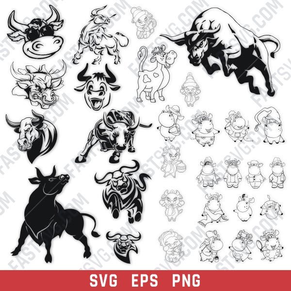 Bull set design files – SVG EPS PNG