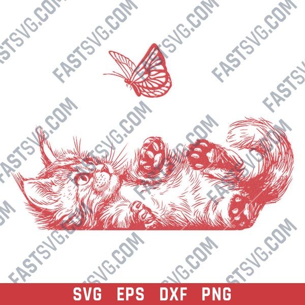 Cute Cat with butterfly vector design files - DXF SVG EPS PNG