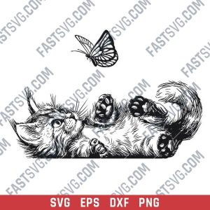 Cute Cat with butterfly vector design files - DXF SVG EPS PNG