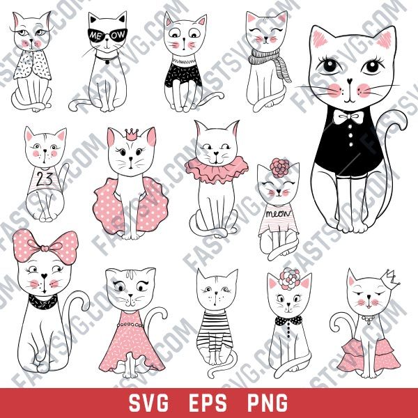 Cute cats set vector design files - SVG EPS PNG - P071