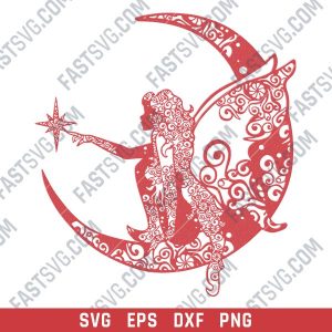 Fairy And Moon Mandala vector design files - DXF SVG EPS PNG