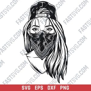 Gangster girl with skull mask design files - SVG DXF EPS PNG