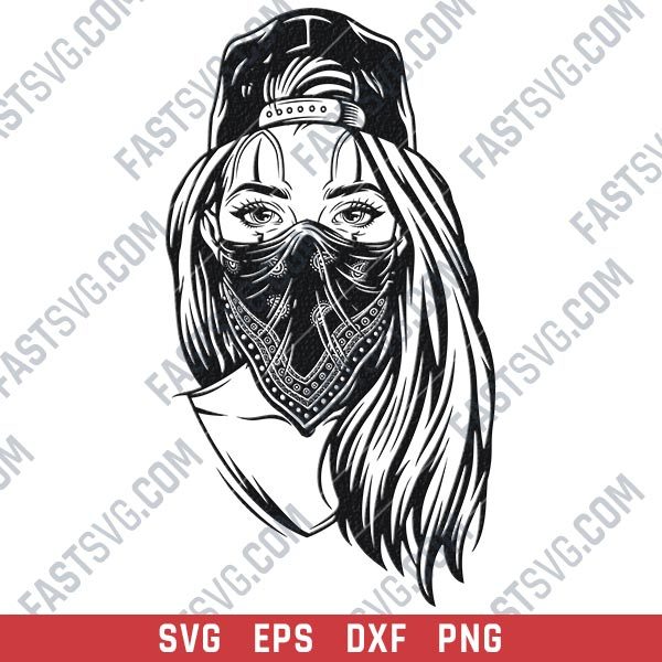 Gangster girl with skull mask design files - SVG DXF EPS PNG