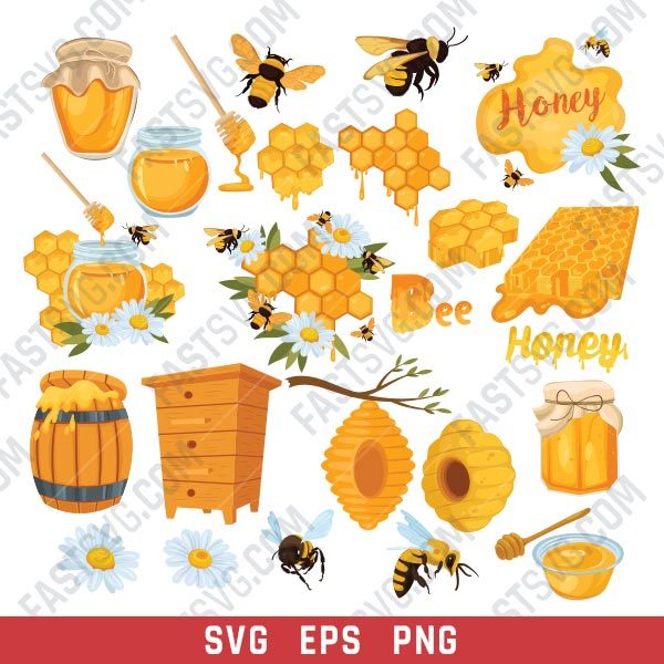 Honey bee set vector design files - SVG EPS PNG - P087