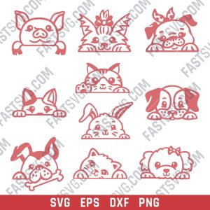 Pet animal faces vector design files - DXF SVG EPS PNG - P074