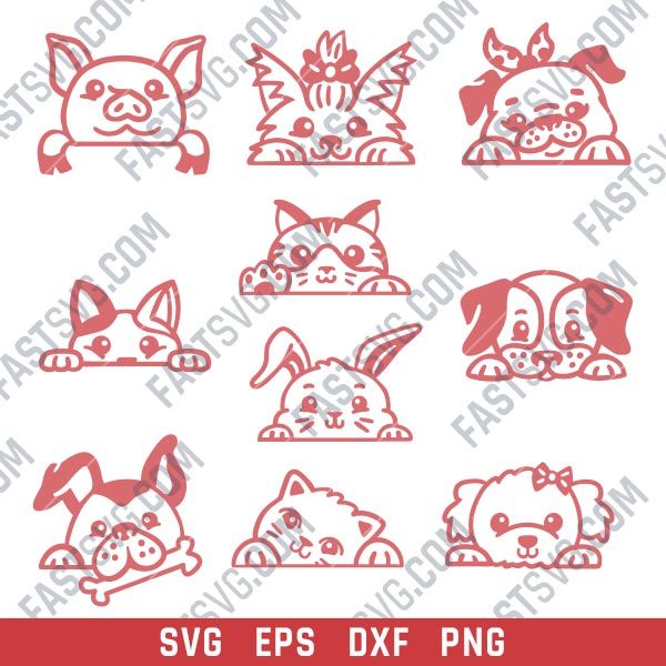 Pet animal faces vector design files - DXF SVG EPS PNG - P074