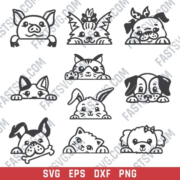 Pet animal faces vector design files - DXF SVG EPS PNG - P074