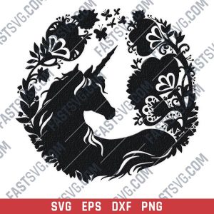 Unicorn with galaxy flowers vector design files - DXF SVG EPS PNG