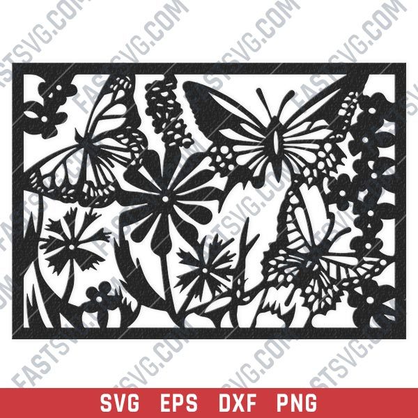 Butterfly flowers wall decor design files - SVG DXF EPS PNG