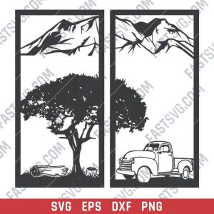 Tree with mountain decal and car design files - SVG DXF EPS PNG