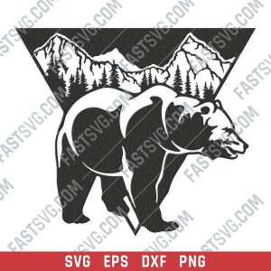 Bear triangle mountain tree pine design files - DXF SVG EPS AI CDR