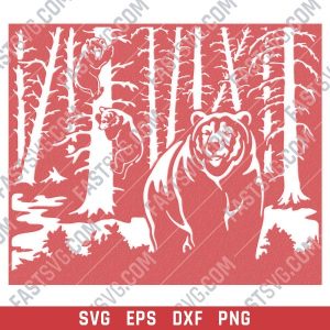 Bears in trees vector design files - SVG DXF EPS PNG