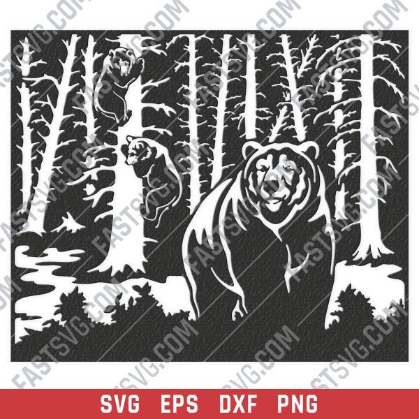 Bears in trees vector design files - SVG DXF EPS PNG