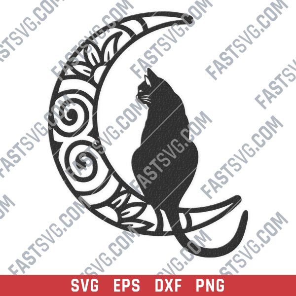 Cat moon vector design files - SVG DXF EPS PNG