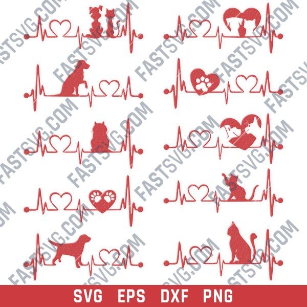 Heartbeat vector design files - SVG DXF EPS PNGv