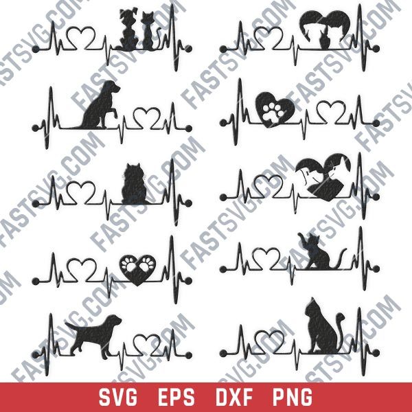 Heartbeat vector design files - SVG DXF EPS PNG