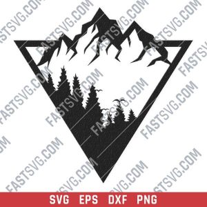 Triangle mountain tree pine vector design files - SVG DXF EPS PNG