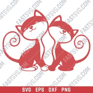 Two cats vector design files - SVG DXF EPS PNG