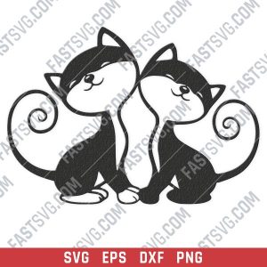 Two cats vector design files - SVG DXF EPS PNG