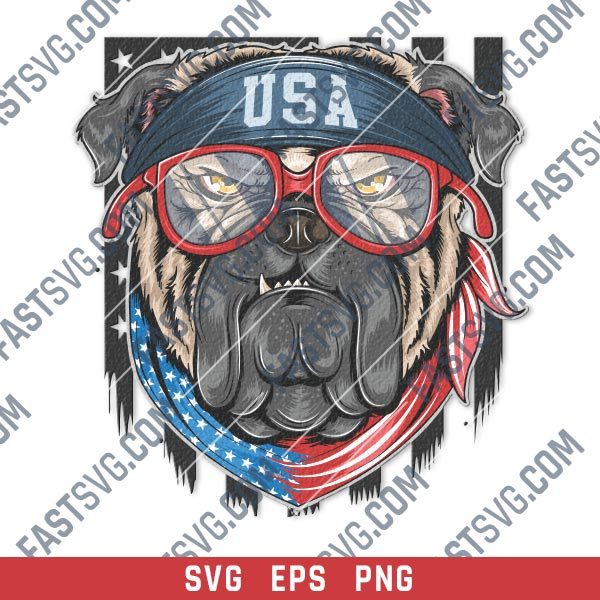 Bulldog with USA flag bandana