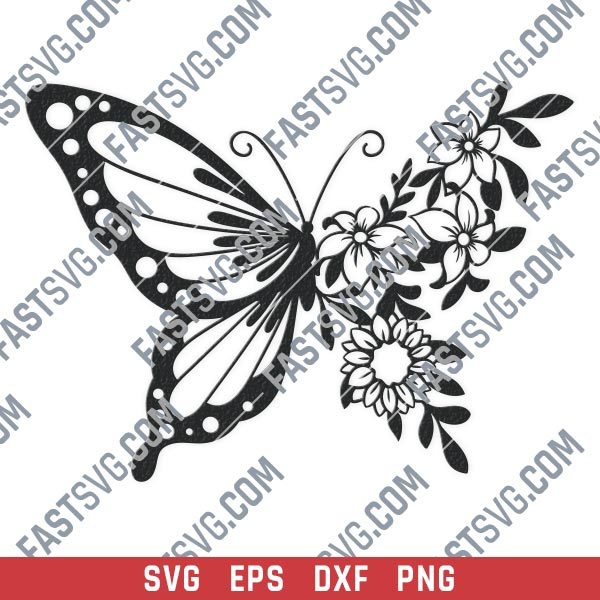 Butterfly flowers vector design files - SVG DXF EPS PNG