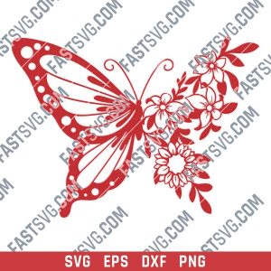 Butterfly flowers vector design files - SVG DXF EPS PNG