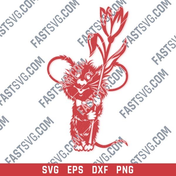 Mouse with flower vector design files - SVG DXF EPS PNG
