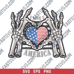Skeleton hands holding American flag heart