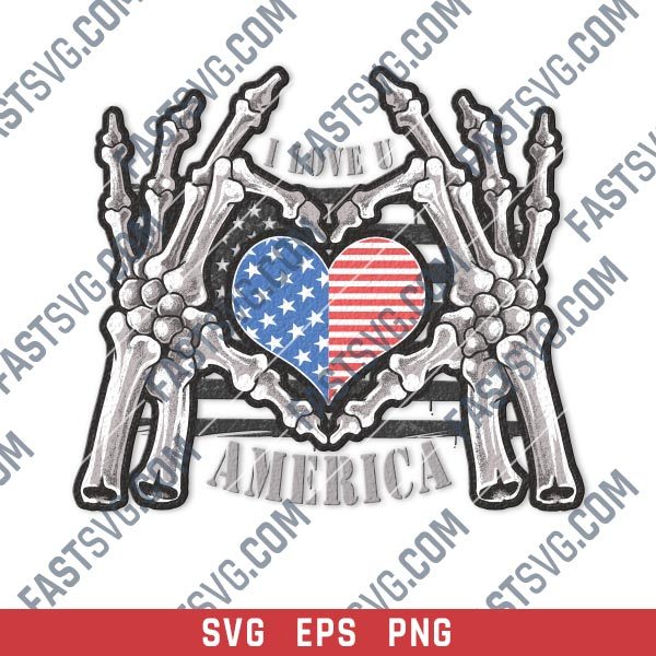 Skeleton hands holding American flag heart